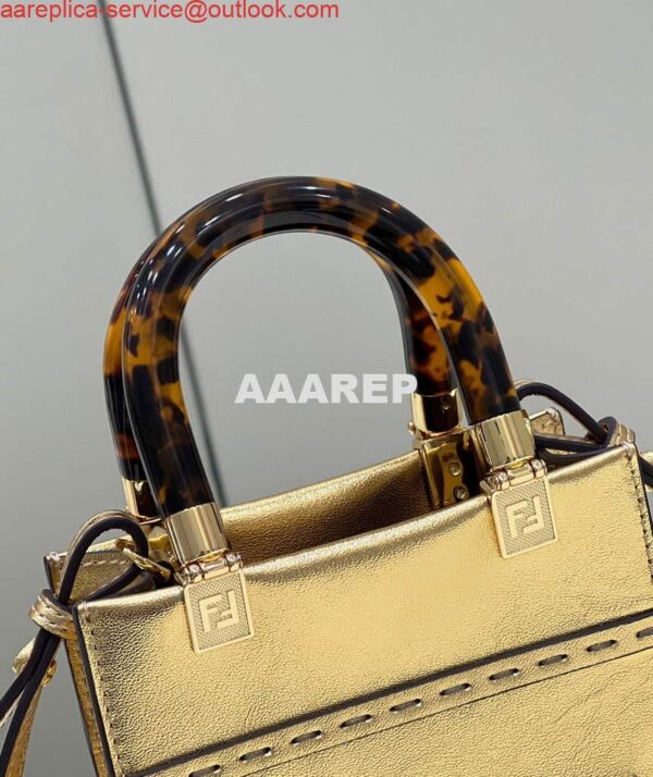 Replica Fendi 8BS051 Mini Sunshine Gold laminated leather shopper 4