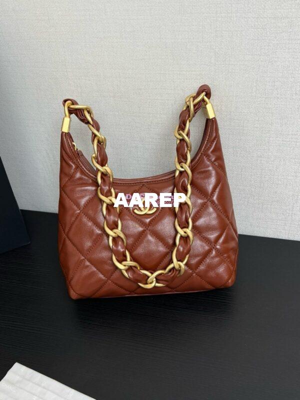 Replica Chanel Small Hobo Bag Shiny Lambskin AS4922 Brown