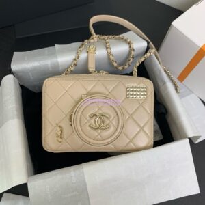 Replica Chanel Limited Edition Camera Bag Beige Lambskin Light Gold Hardware AS4817