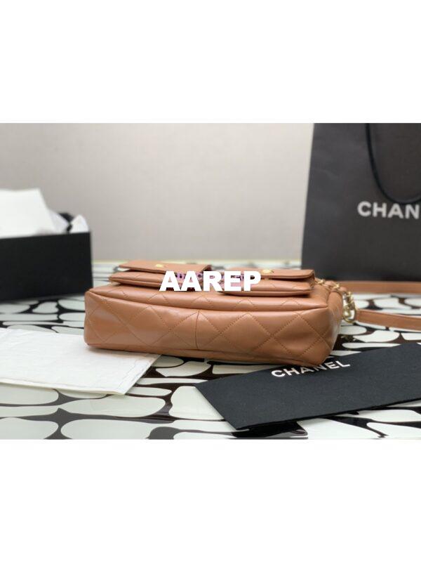 Replica Chanel 24SS Large Hobo Handbag Shiny Calfskin AS4668 Camel 7