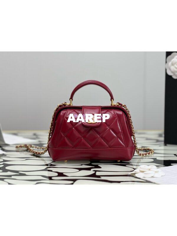 Replica Chanel 24P Shiny Lambskin Mini Bag With Top Handle AS4958 Red 3