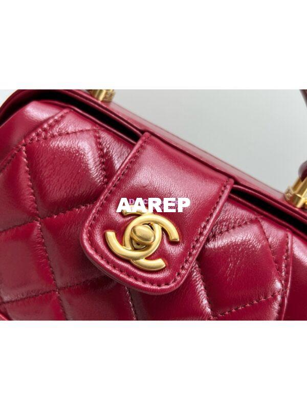 Replica Chanel 24P Shiny Lambskin Mini Bag With Top Handle AS4958 Red 4
