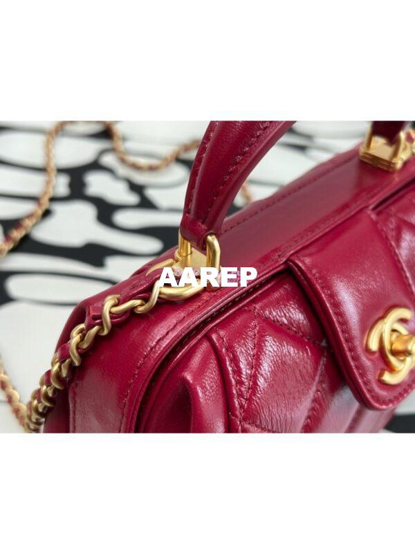 Replica Chanel 24P Shiny Lambskin Mini Bag With Top Handle AS4958 Red 5