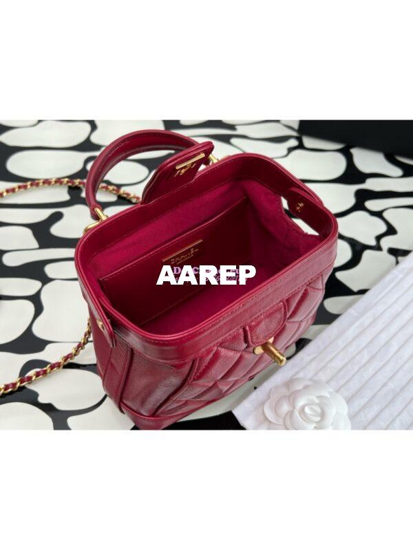 Replica Chanel 24P Shiny Lambskin Mini Bag With Top Handle AS4958 Red 6
