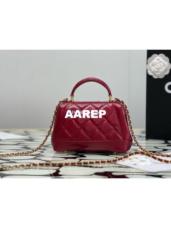 Replica Chanel 24P Shiny Lambskin Mini Bag With Top Handle AS4958 Red 8