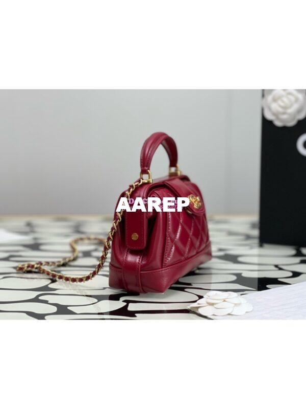 Replica Chanel 24P Shiny Lambskin Mini Bag With Top Handle AS4958 Red 10