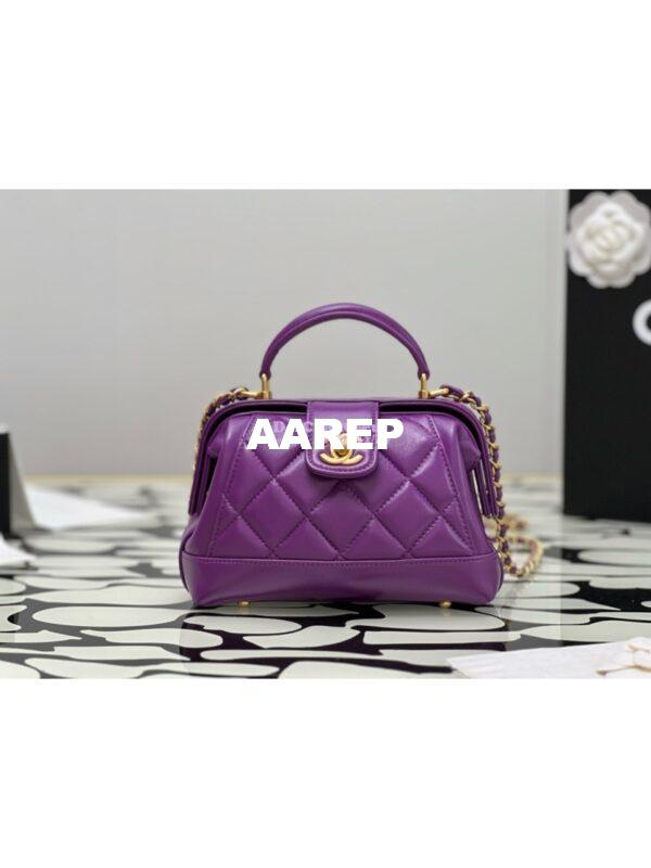 Replica Chanel 24P Shiny Lambskin Mini Bag With Top Handle AS4958 Purple 3