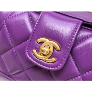 Replica Chanel 24P Shiny Lambskin Mini Bag With Top Handle AS4958 Purple 2