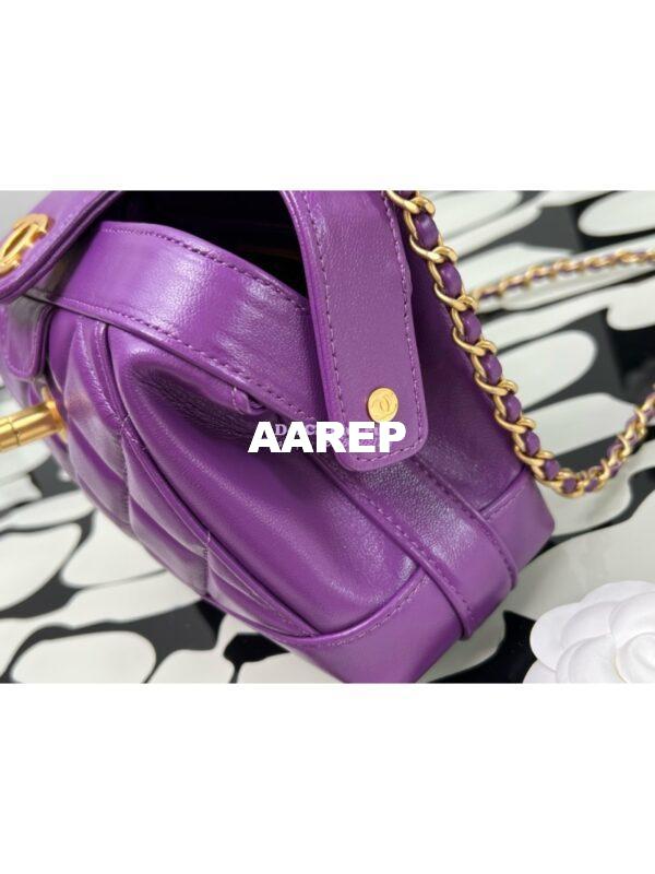 Replica Chanel 24P Shiny Lambskin Mini Bag With Top Handle AS4958 Purple 5