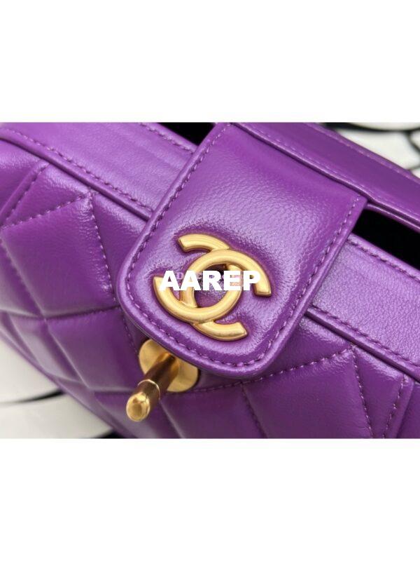Replica Chanel 24P Shiny Lambskin Mini Bag With Top Handle AS4958 Purple 8
