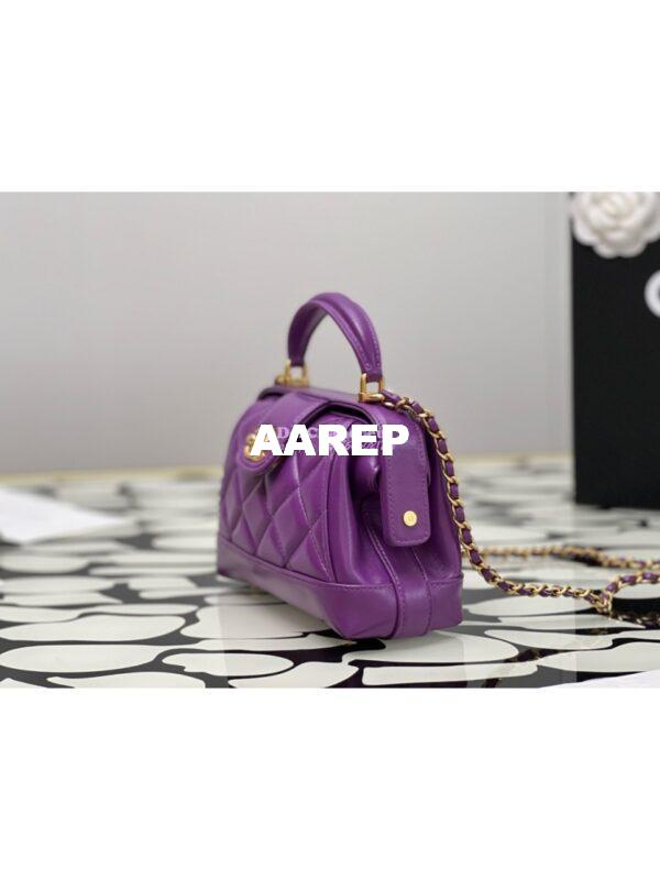 Replica Chanel 24P Shiny Lambskin Mini Bag With Top Handle AS4958 Purple 9