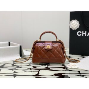 Replica Chanel 24P Shiny Lambskin Mini Bag With Top Handle AS4958 Brown
