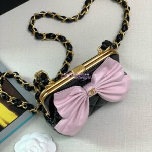 Replica Chanel Clutch With Chain Patent Crumpled Lambskin & Shiny Lambskin AP4028 Black Pink 2