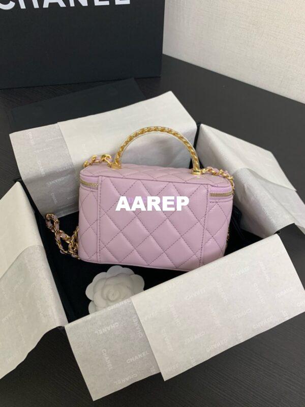 Replica Chanel Lambskin Clutch With Chain with Resin Gold Handle AP3768 Light Pink 6