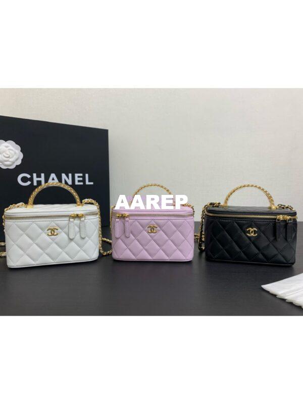 Replica Chanel Lambskin Clutch With Chain with Resin Gold Handle AP3768 Black 3
