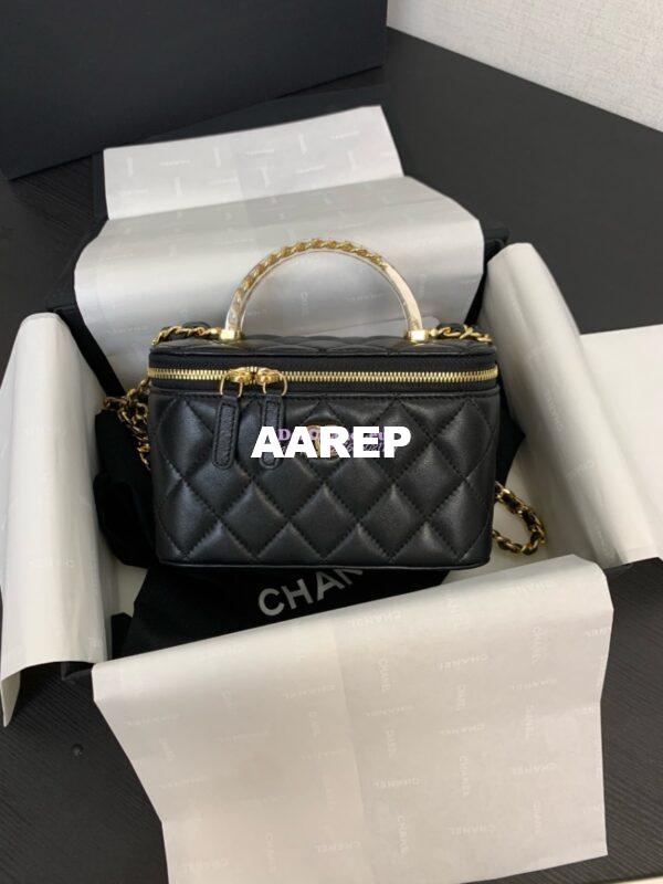 Replica Chanel Lambskin Clutch With Chain with Resin Gold Handle AP3768 Black 4