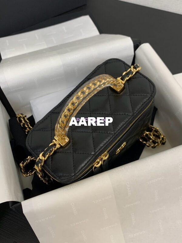 Replica Chanel Lambskin Clutch With Chain with Resin Gold Handle AP3768 Black 8