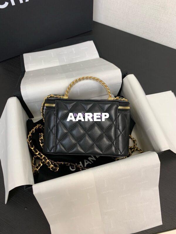 Replica Chanel Lambskin Clutch With Chain with Resin Gold Handle AP3768 Black 12