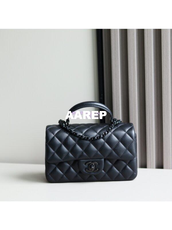 Replica Chanel Lambskin Mini Flap Bag With Top Handle All Black AS2431 3