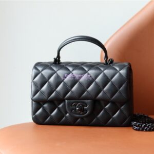 Replica Chanel Lambskin Mini Flap Bag With Top Handle All Black AS2431 2