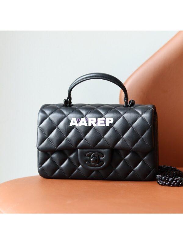Replica Chanel Lambskin Mini Flap Bag With Top Handle All Black AS2431 4
