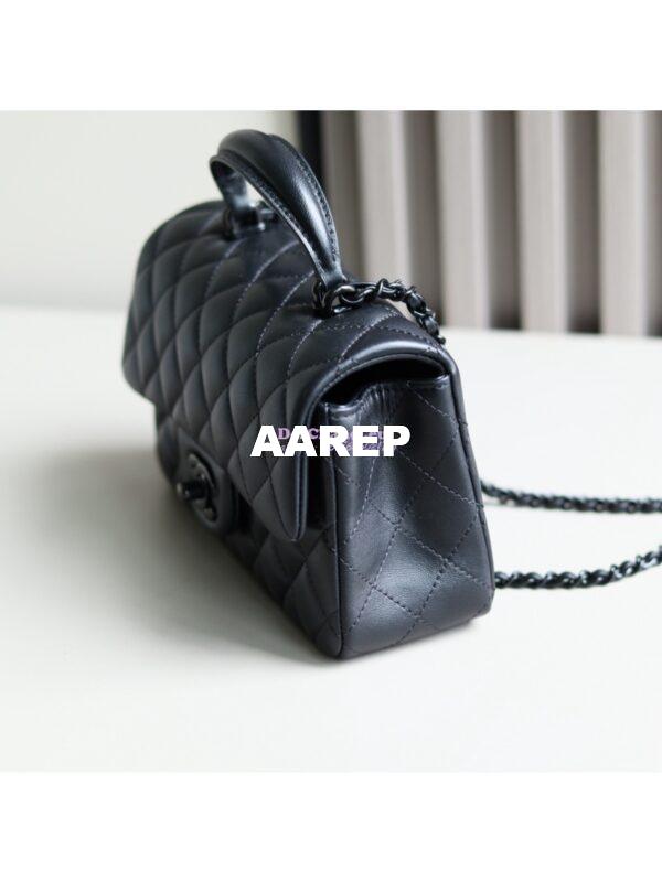Replica Chanel Lambskin Mini Flap Bag With Top Handle All Black AS2431 8