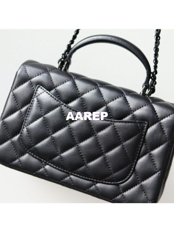Replica Chanel Lambskin Mini Flap Bag With Top Handle All Black AS2431 13