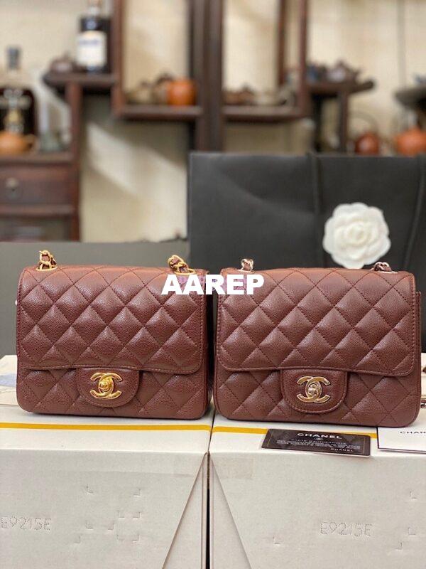 Replica Chanel Quilted Mini Classic Flap Bag Tiny Grainy Caviar with Edge Stitching Wine 3