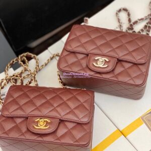 Replica Chanel Quilted Mini Classic Flap Bag Tiny Grainy Caviar with Edge Stitching Wine 2