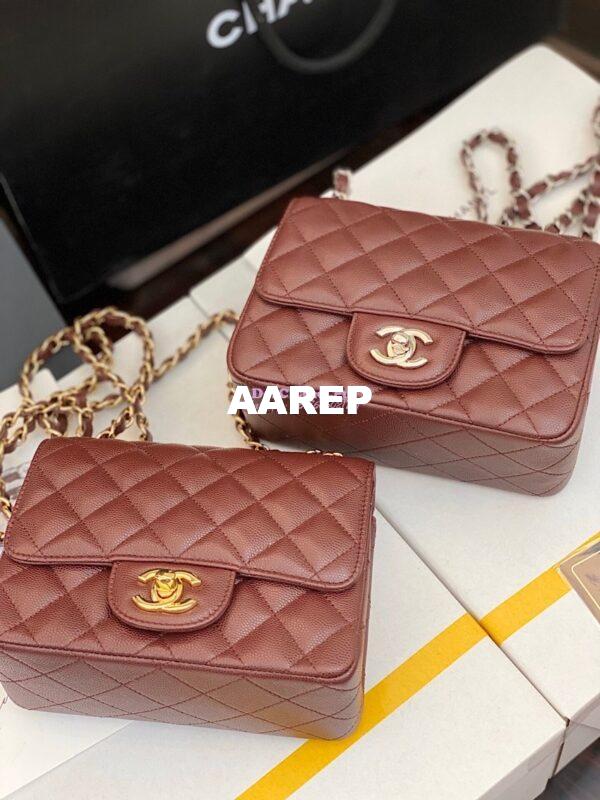 Replica Chanel Quilted Mini Classic Flap Bag Tiny Grainy Caviar with Edge Stitching Wine 4