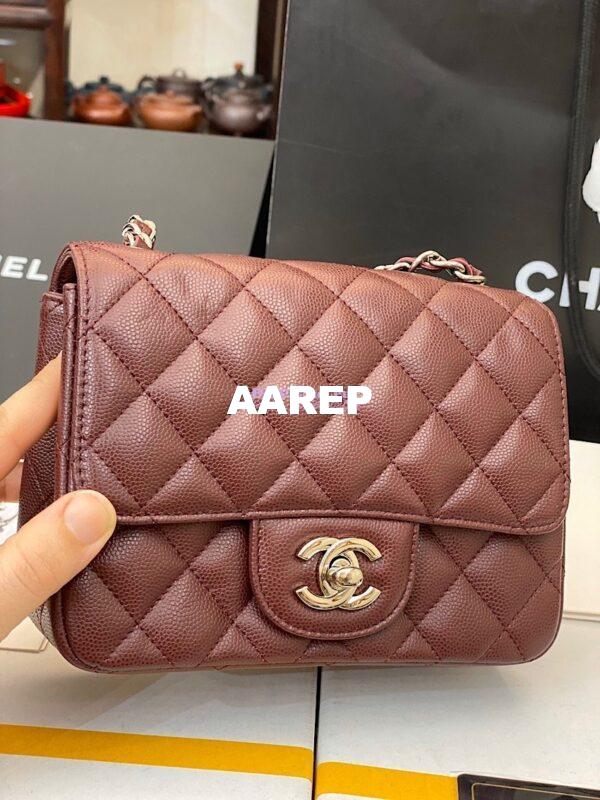 Replica Chanel Quilted Mini Classic Flap Bag Tiny Grainy Caviar with Edge Stitching Wine 6