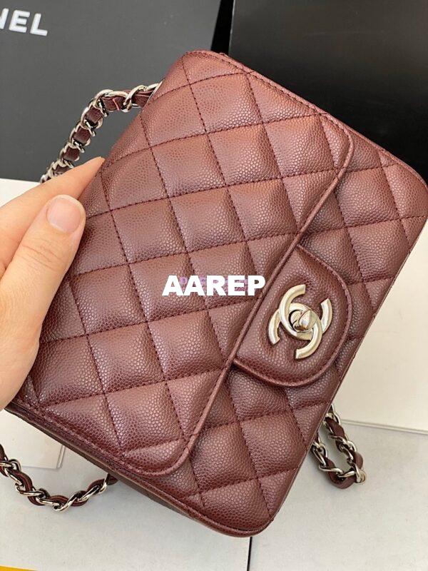 Replica Chanel Quilted Mini Classic Flap Bag Tiny Grainy Caviar with Edge Stitching Wine 7