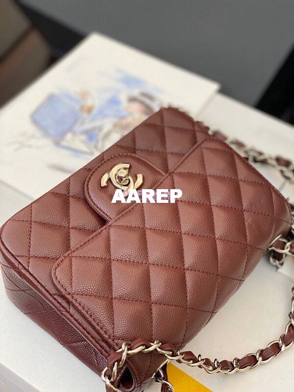 Replica Chanel Quilted Mini Classic Flap Bag Tiny Grainy Caviar with Edge Stitching Wine 8