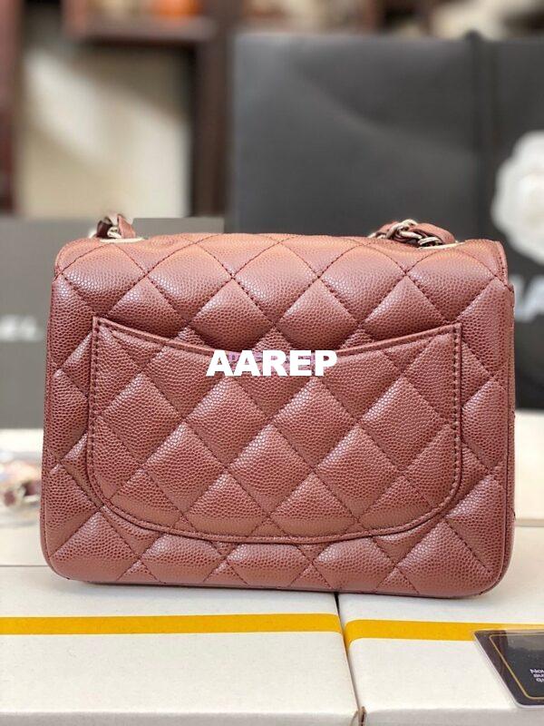 Replica Chanel Quilted Mini Classic Flap Bag Tiny Grainy Caviar with Edge Stitching Wine 11