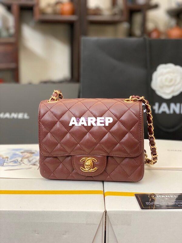 Replica Chanel Quilted Mini Classic Flap Bag Tiny Grainy Caviar with Edge Stitching Wine 12