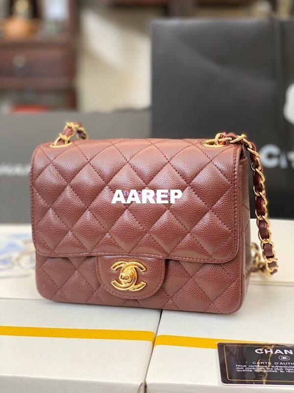 Replica Chanel Quilted Mini Classic Flap Bag Tiny Grainy Caviar with Edge Stitching Wine 13