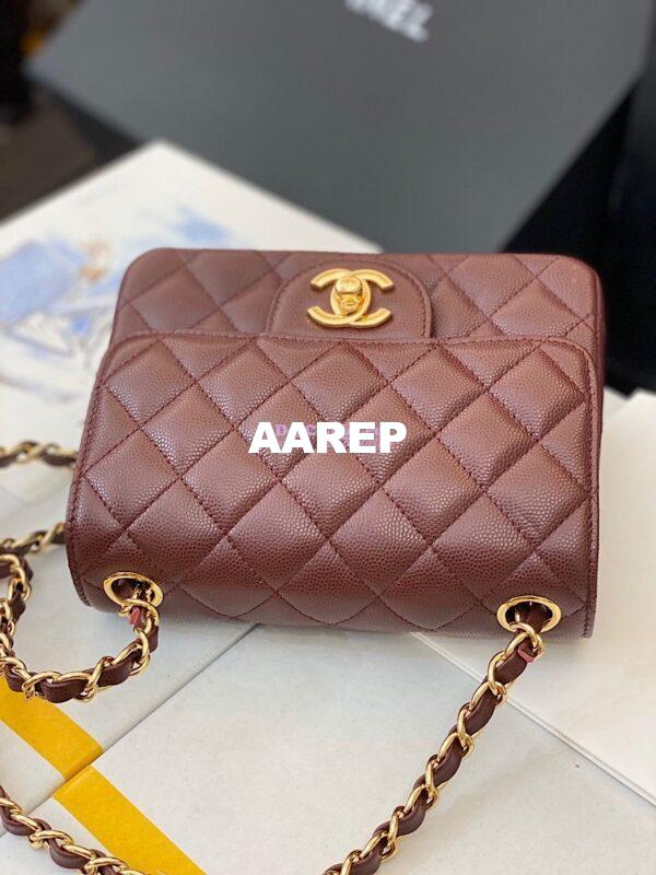 Replica Chanel Quilted Mini Classic Flap Bag Tiny Grainy Caviar with Edge Stitching Wine 14