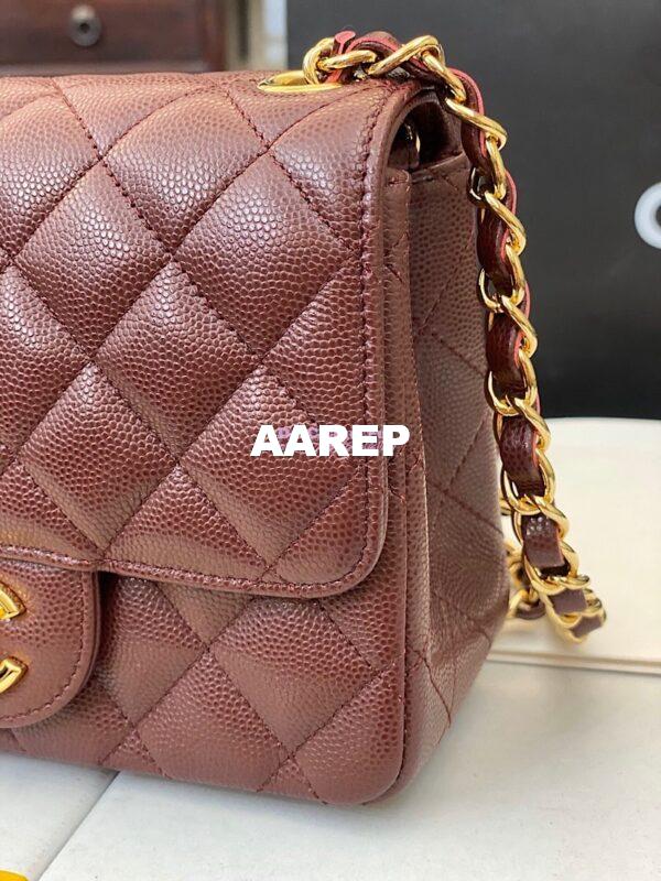 Replica Chanel Quilted Mini Classic Flap Bag Tiny Grainy Caviar with Edge Stitching Wine 15