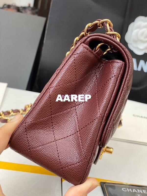 Replica Chanel Quilted Mini Classic Flap Bag Tiny Grainy Caviar with Edge Stitching Wine 16
