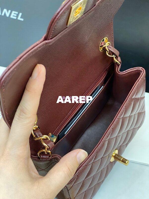 Replica Chanel Quilted Mini Classic Flap Bag Tiny Grainy Caviar with Edge Stitching Wine 17