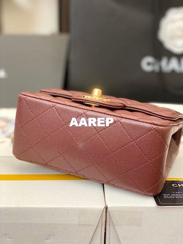 Replica Chanel Quilted Mini Classic Flap Bag Tiny Grainy Caviar with Edge Stitching Wine 18