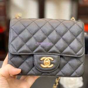 Replica Chanel Quilted Mini Classic Flap Bag Tiny Grainy Caviar with Edge Stitching Black
