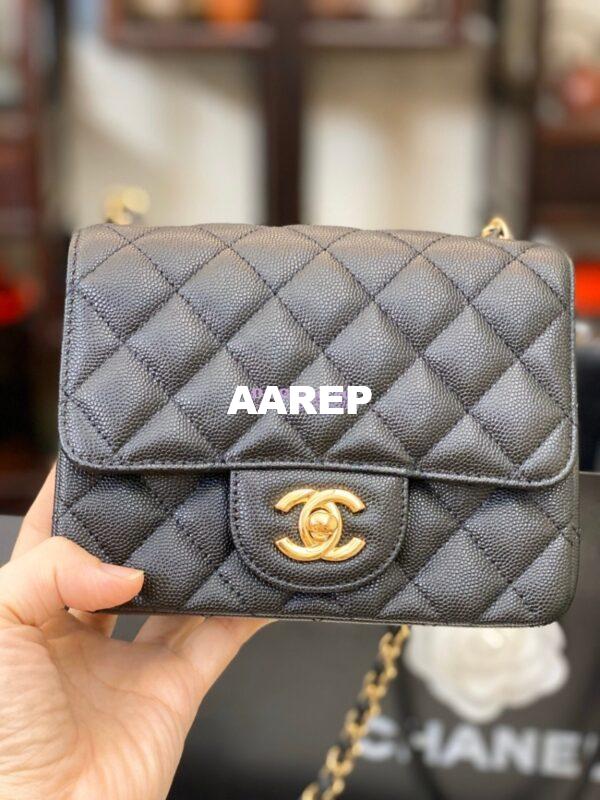Replica Chanel Quilted Mini Classic Flap Bag Tiny Grainy Caviar with Edge Stitching Black 3