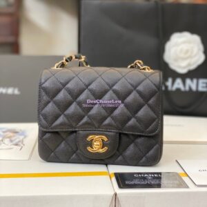 Replica Chanel Quilted Mini Classic Flap Bag Tiny Grainy Caviar with Edge Stitching Black 2