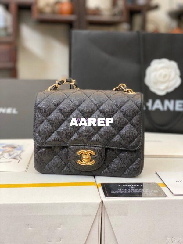 Replica Chanel Quilted Mini Classic Flap Bag Tiny Grainy Caviar with Edge Stitching Black 4