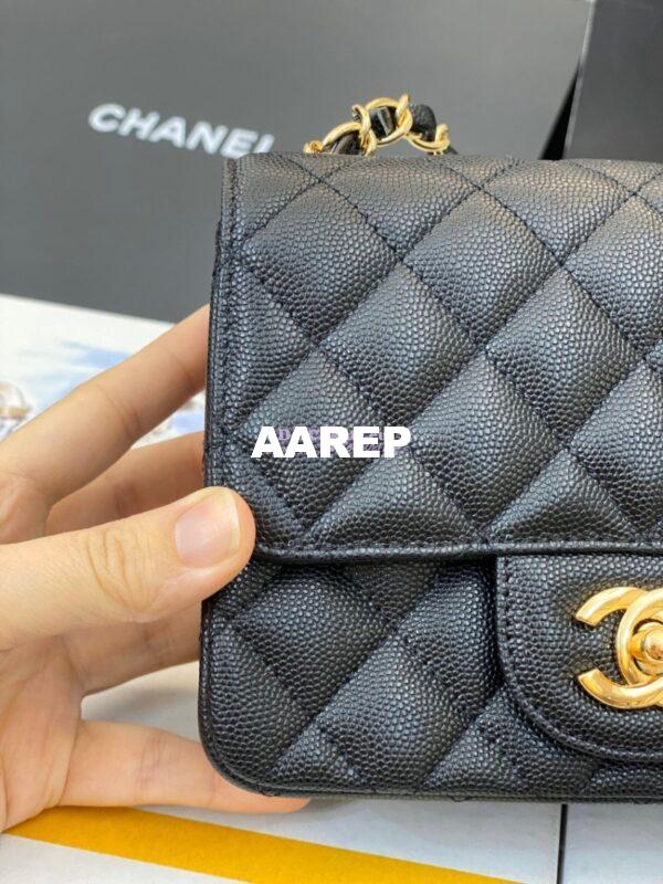 Replica Chanel Quilted Mini Classic Flap Bag Tiny Grainy Caviar with Edge Stitching Black 5