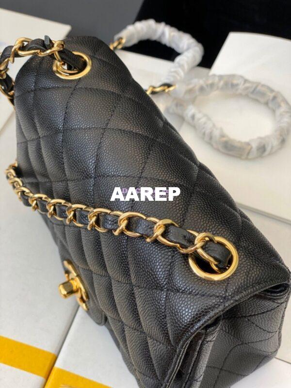 Replica Chanel Quilted Mini Classic Flap Bag Tiny Grainy Caviar with Edge Stitching Black 8