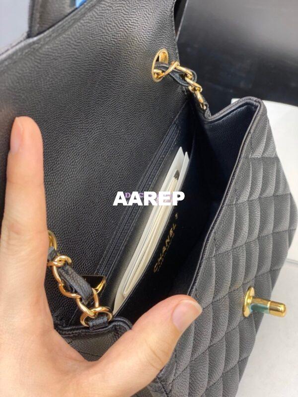 Replica Chanel Quilted Mini Classic Flap Bag Tiny Grainy Caviar with Edge Stitching Black 9