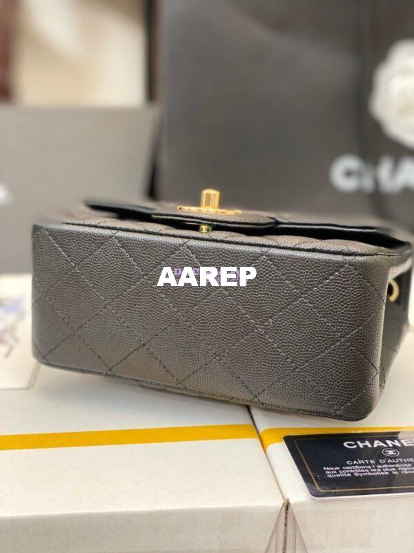 Replica Chanel Quilted Mini Classic Flap Bag Tiny Grainy Caviar with Edge Stitching Black 11