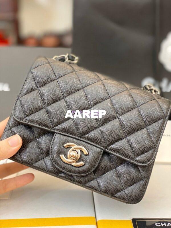 Replica Chanel Quilted Mini Classic Flap Bag Tiny Grainy Caviar with Edge Stitching Black 12